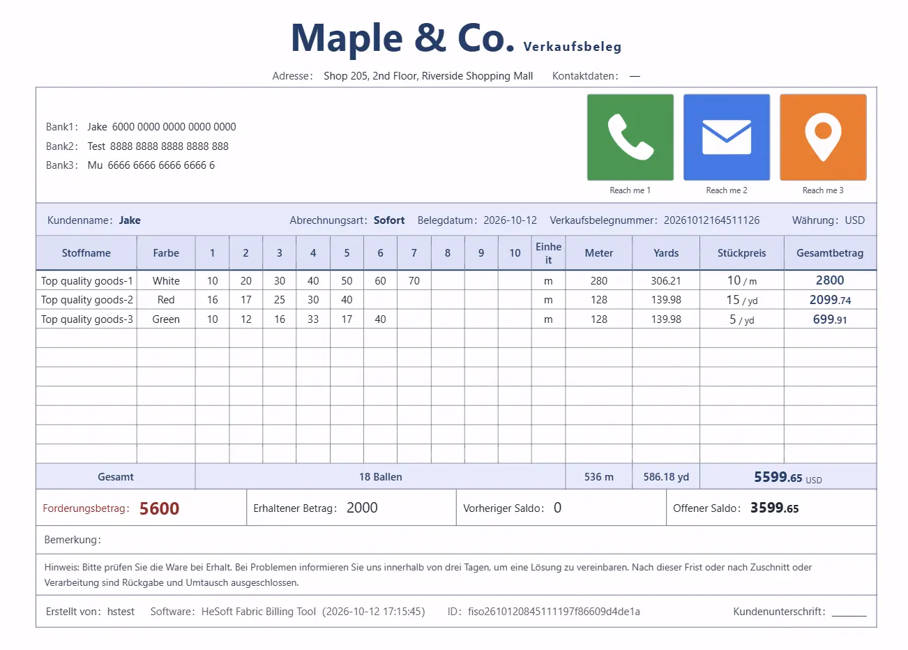 HeSoft Fabric Billing Tool