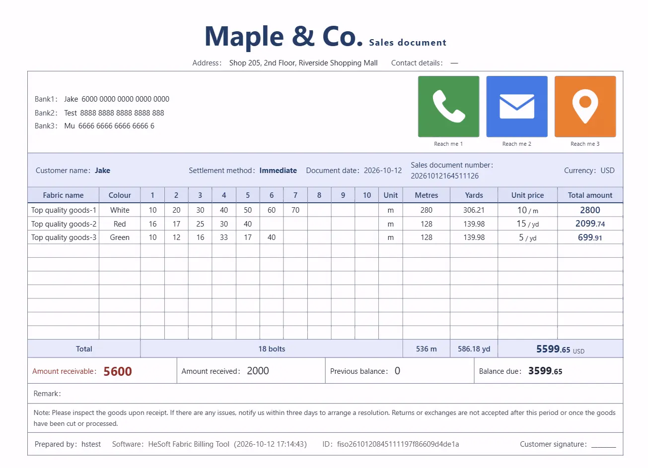 HeSoft Fabric Billing Tool
